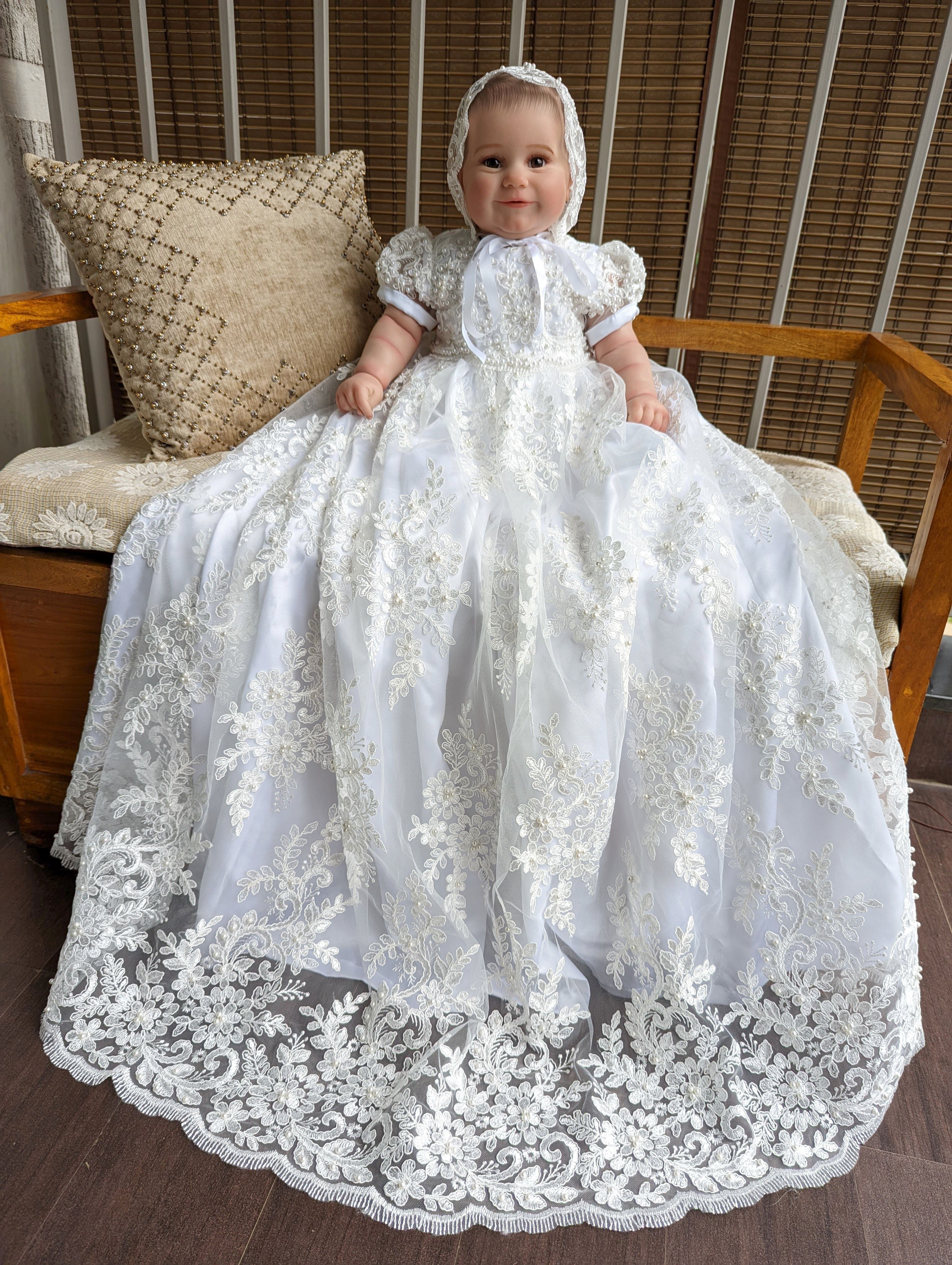 Toddler Princess Dress Polyester Pearl Infant Lace Christening Ball Gown  Cloth | eBay